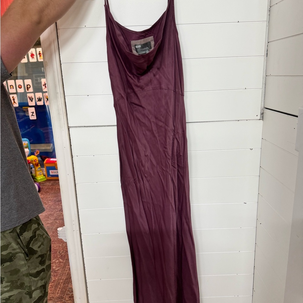 Anthropologie Silky Plum Slip Dress with Cowl Neck